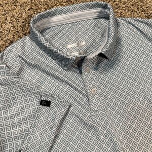 Swannies Polo Shirt Mens XL White Teal Geometric Print Golf Performance Logo